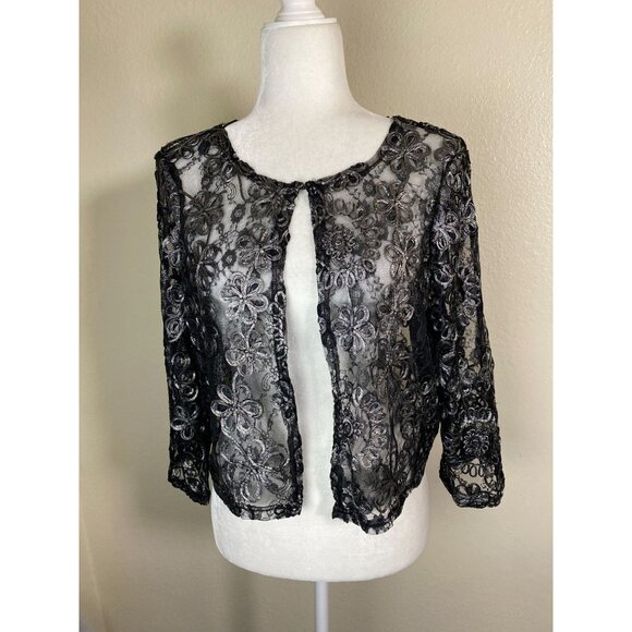 Nina Leonard Sheer Lace Floral Embroidered 3/4 Sleeve Bolero Cardigan Size Large - Picture 14 of 15